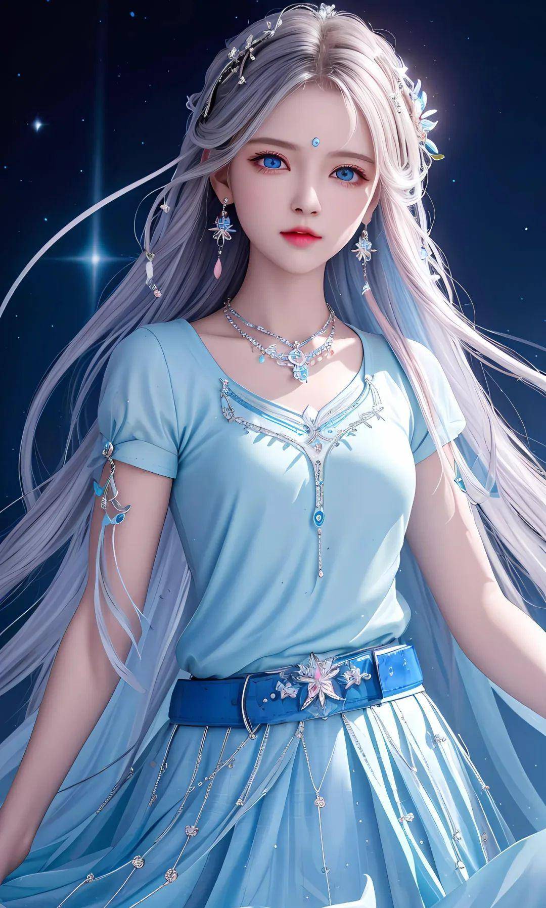 ai绘画:蓝色风游离梦幻美女_特写_头发_眼睛