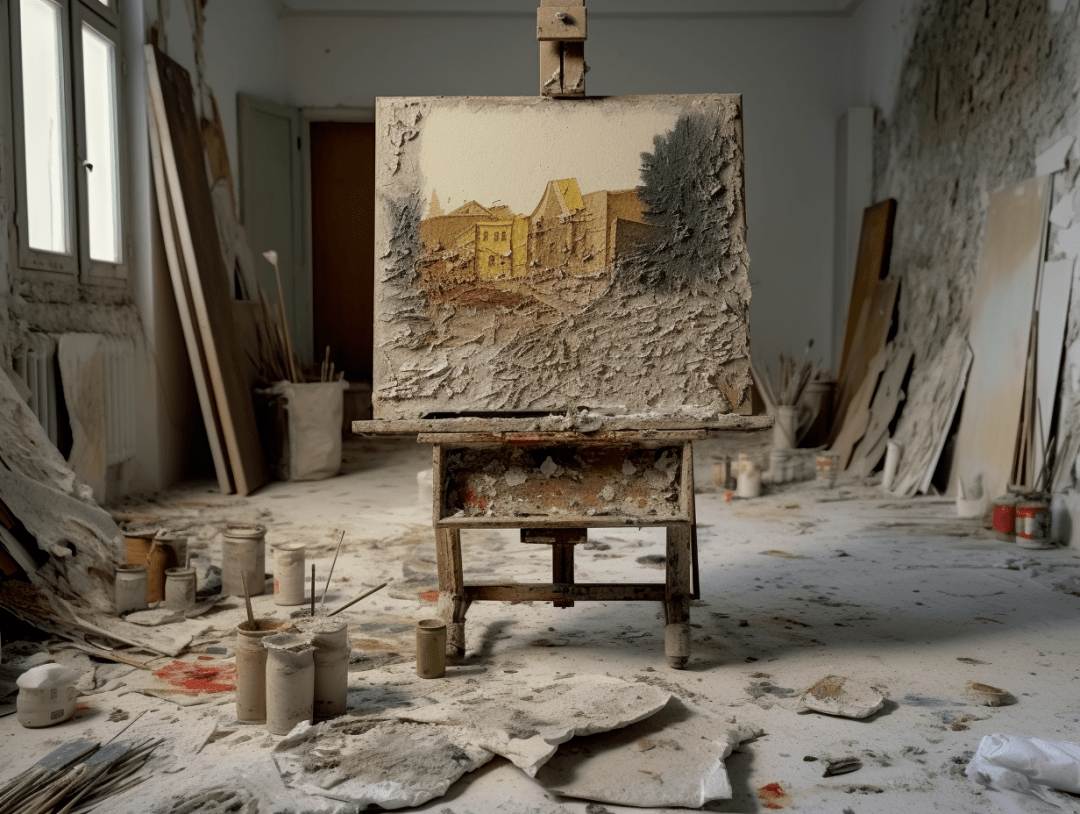 这位水泥画的作者是一名年轻的中国青年,他用水泥创作各种形态的画作.