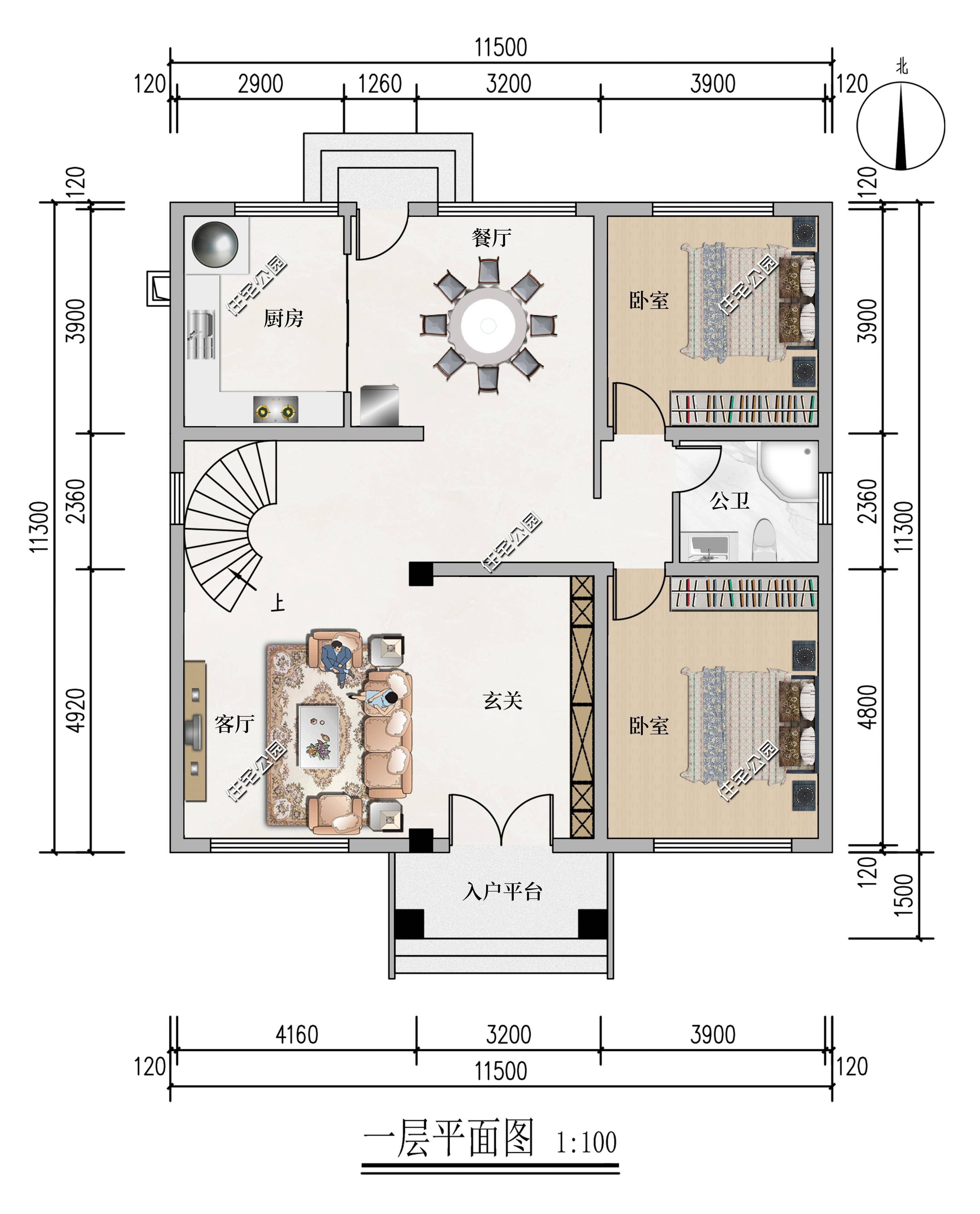 11x12米三层别墅户型图图片