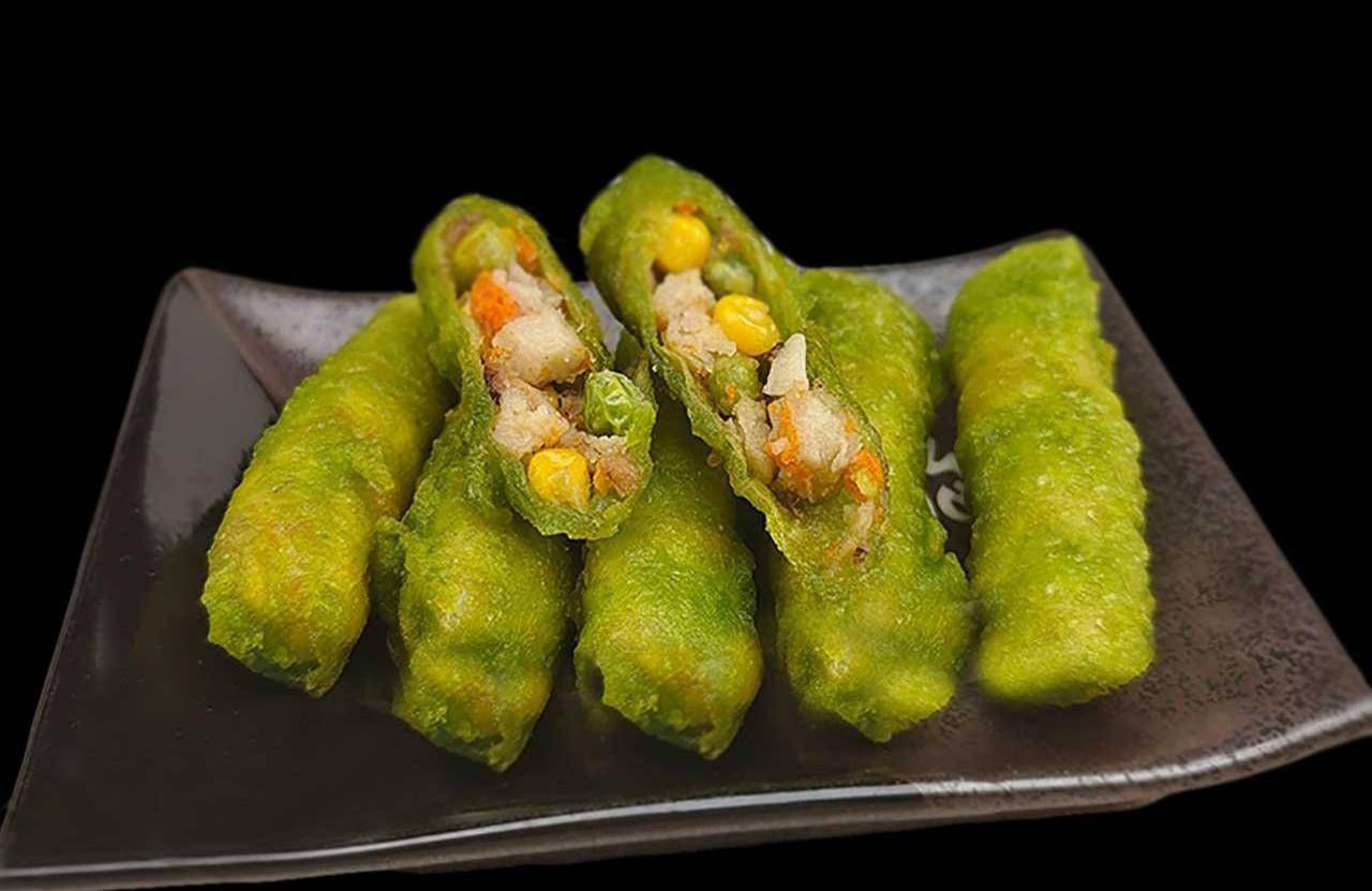 酿青椒烧鳝段,烤牛骨髓,香酥素菜卷_备用_牛筋_调料