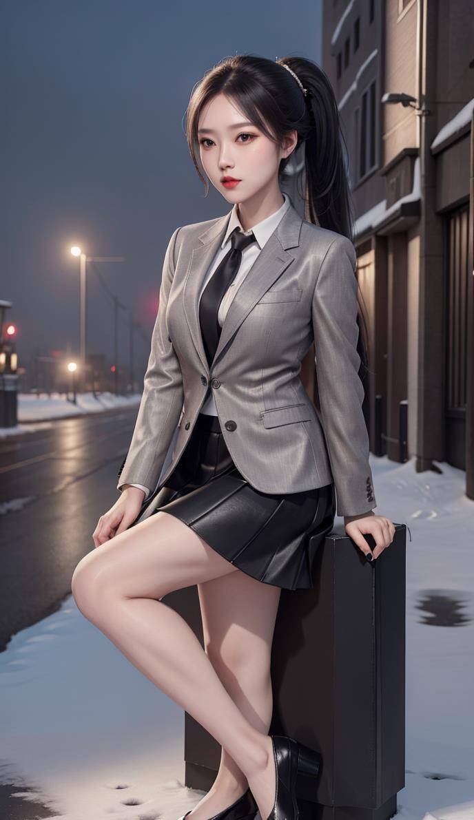 虚拟少女壁纸-雪夜黑白灰