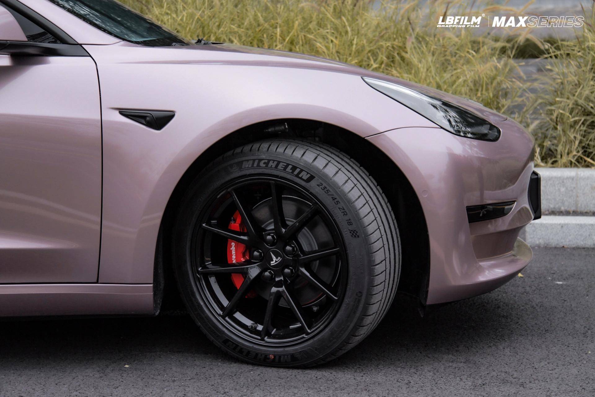 特斯拉lb改色膜冰莓粉,是戳到我心里的粉色系