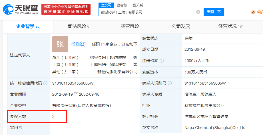 而据工商资料显示,纳派化学成立于2012年,实缴资本100万元,但该公司