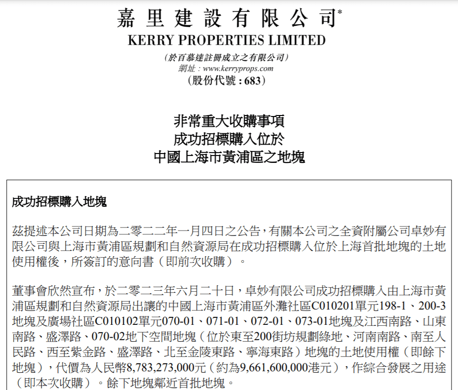 豪掷221亿元！嘉里建设拿下上海老城厢地王，总投资或达400亿元_手机搜狐网