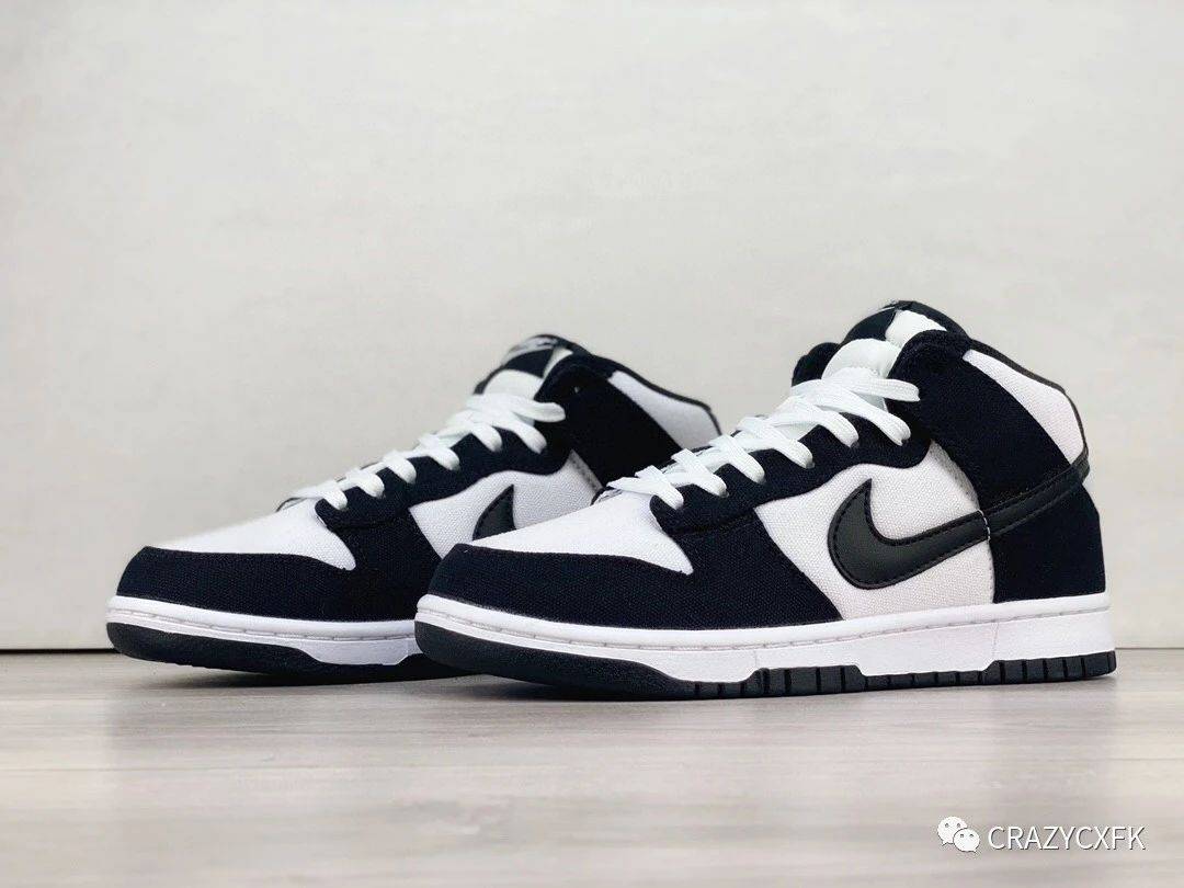 耐克nike sb dunk mid panda 黑白熊猫帆布高帮板鞋_面料_皮质_后跟
