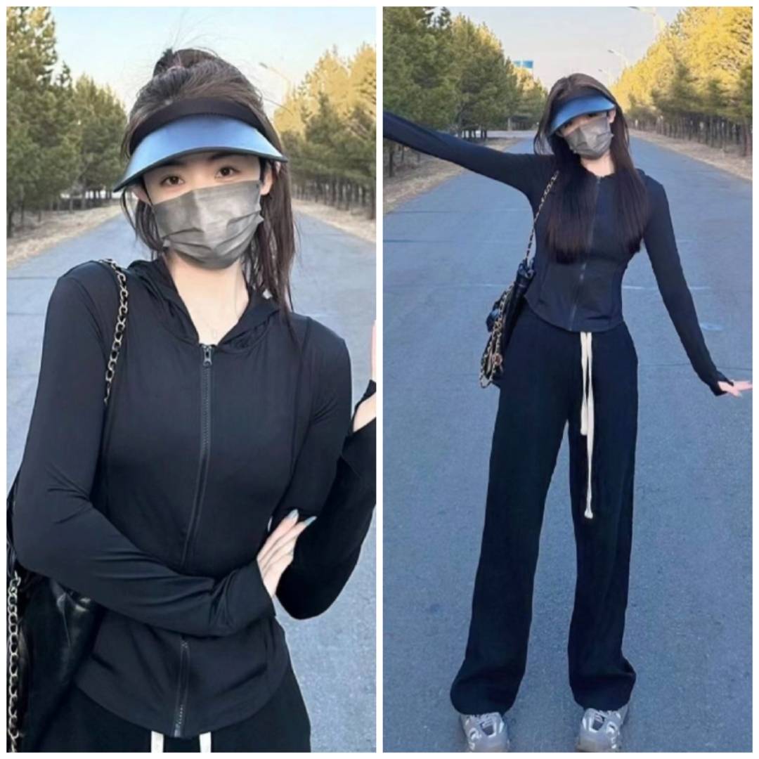 防晒衣搭配这10件衣服最好看,显身材又时髦,日常出游超美_look_黑色