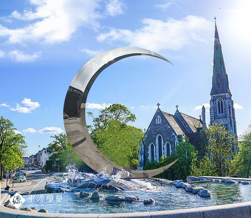 不锈钢月亮雕塑,月牙环不锈钢水景装饰景观雕塑定制_效果_进行_形状