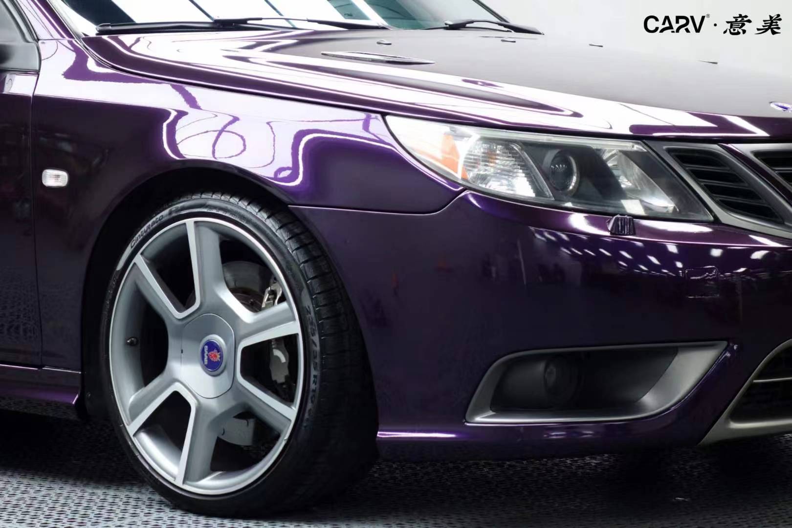 萨博93aero卡孚改色膜白金威尼斯紫,低粘不伤漆_搜狐汽车_搜狐网