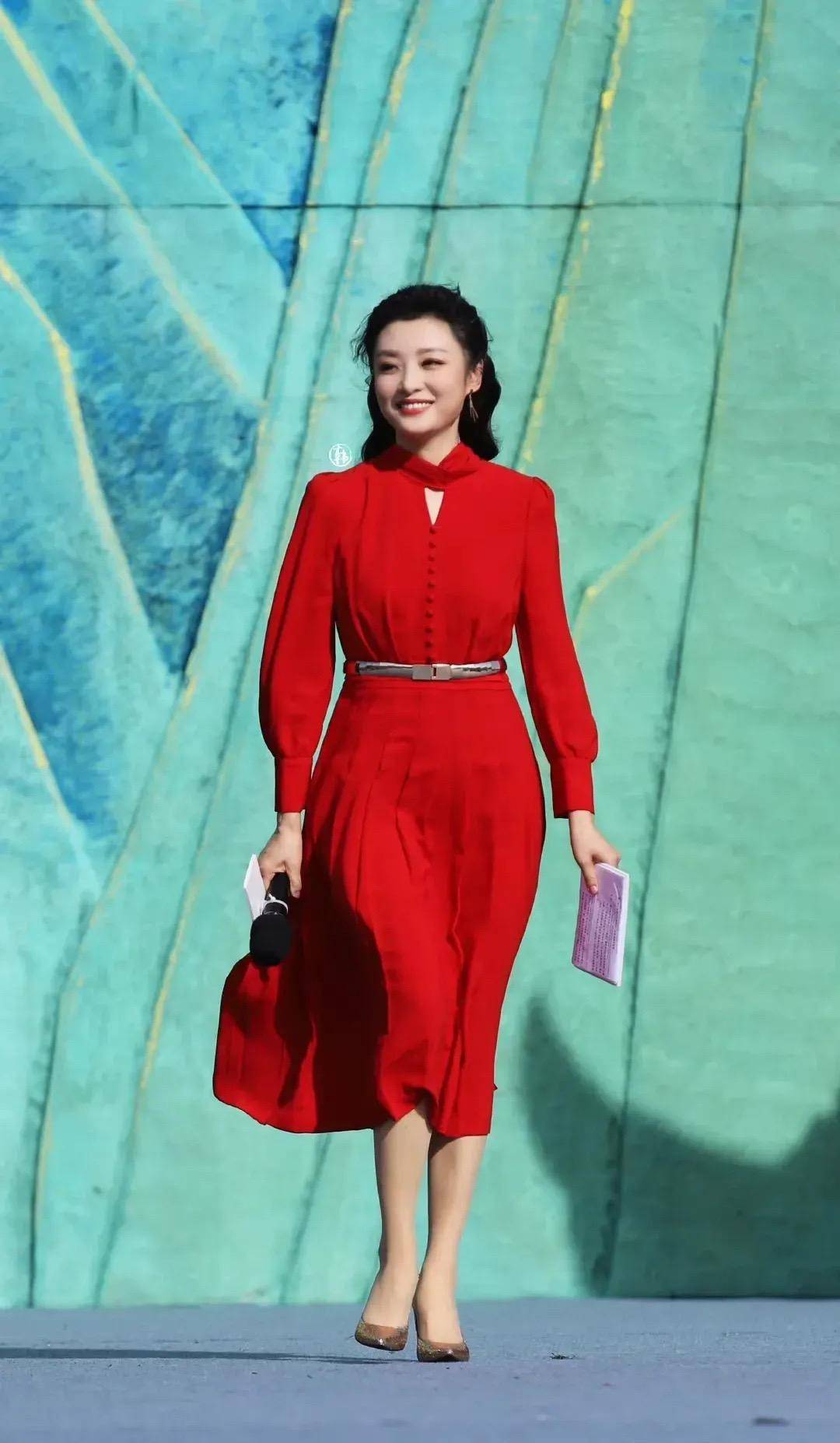 周涛是电视最美主持人,身穿红色长裙,真是明媚又大方.