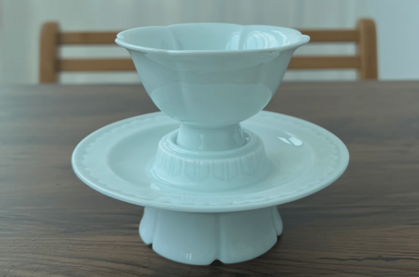 意叁陶瓷出品湖田窑影青瓷莲花杯盏,宋代点茶至简至雅的茶器