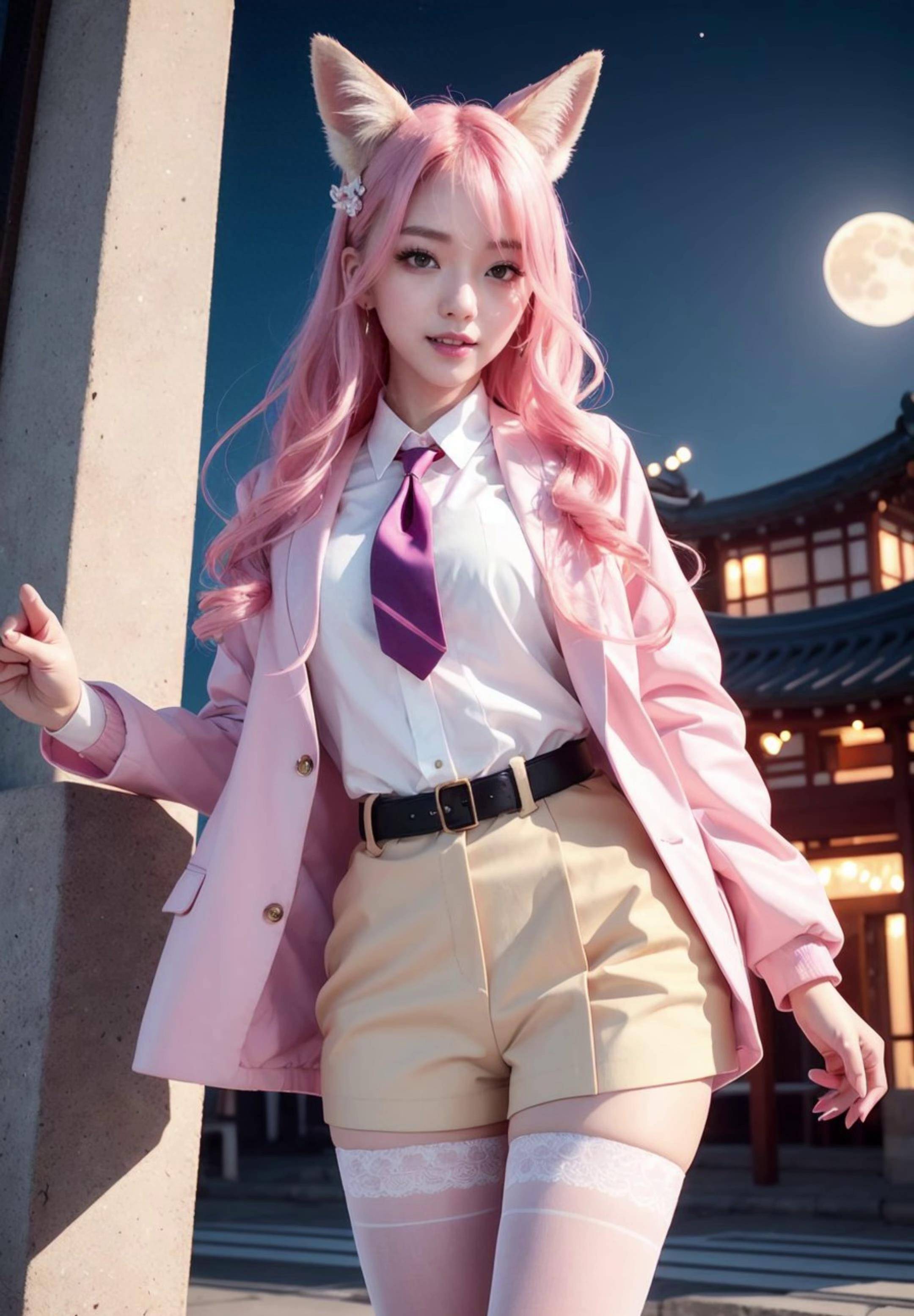 狐狸女神魅力登场!女子的白丝粉色长裙闪闪发亮_外表_举止_连衣裙