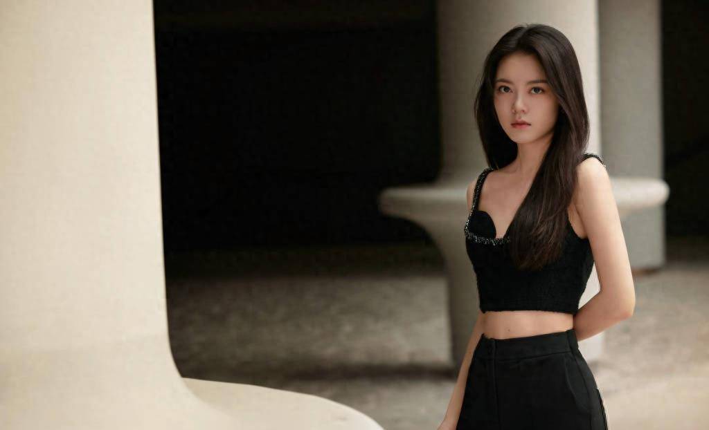 赵今麦变身冷面王室女人,纯黑造型秀腰,黑发丝巾如瀑布,对比强烈_黑色