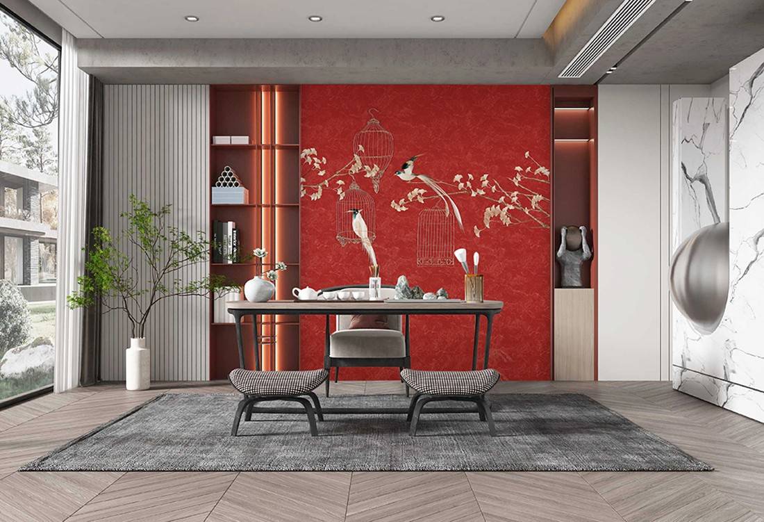 天洋墙布 | 新国风,诗意浓,看不够的现代新中式!_空间_银杏_喜鹊