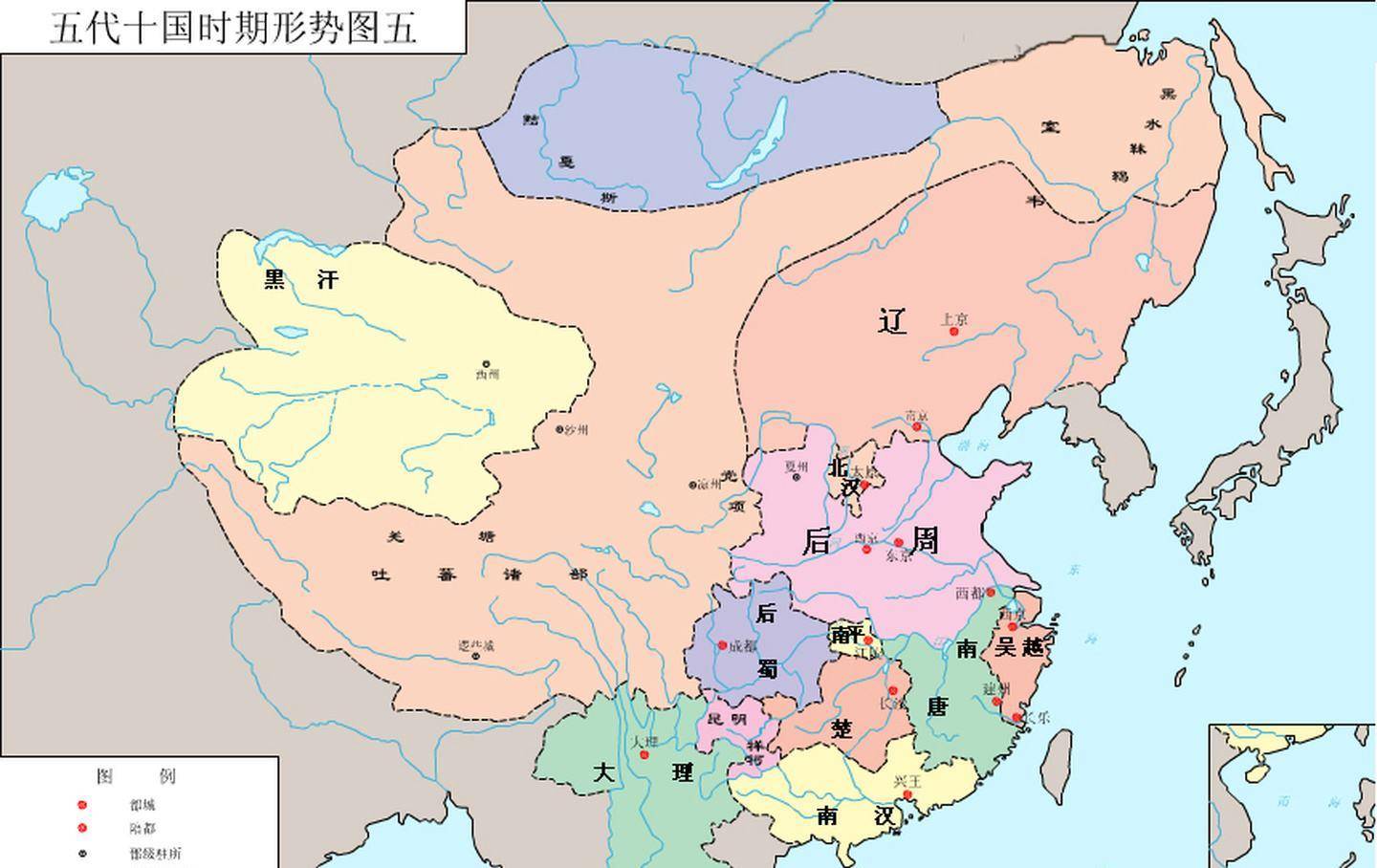 宋朝于公元960年建国,标志着五代结束,但十国还在继续.