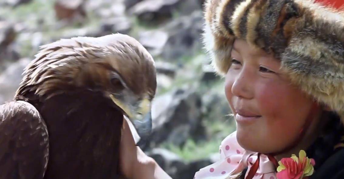 面对强壮健硕的老鹰,大部分小女孩都会敬而远之,只有艾索潘非常想亲近