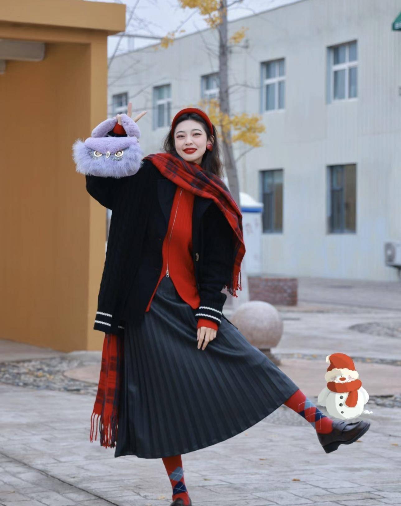 用圣诞节的方式打开冬日穿搭,经典的红绿搭配大法,复古又温暖_红色