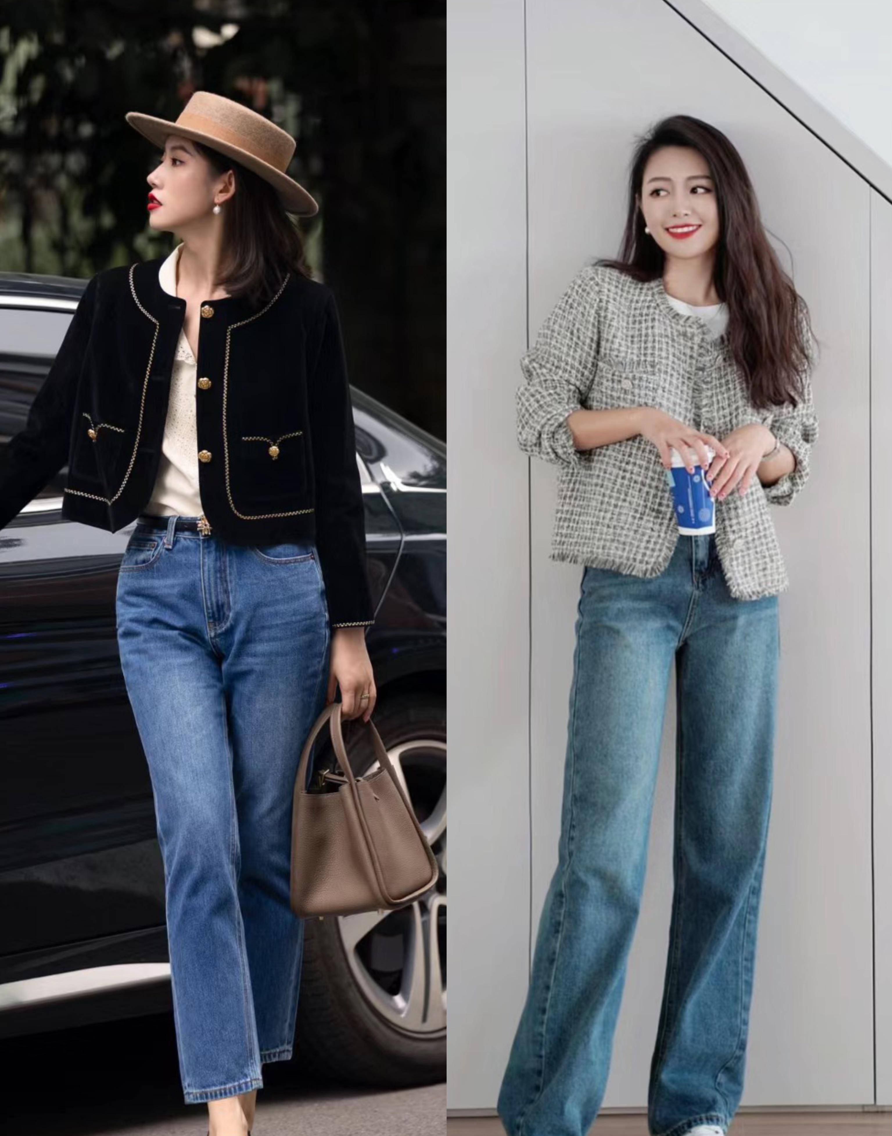 叫"小香风外套 牛仔裤",小个子穿也很显高_夹克_风格_时尚