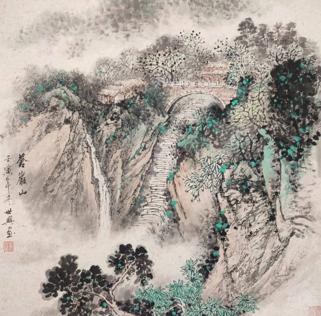 元日展会友 行近壮人作1.5尺幅立 水墨山水渓山清趣 縦193cm 幅54cm 元日展会友 行近壮人作1.5尺幅立 水墨山水渓山