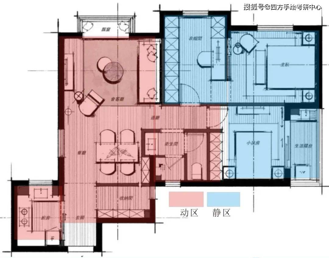 某家居空間平面方案功能分區的合理性:包括動靜分區,功能空間的