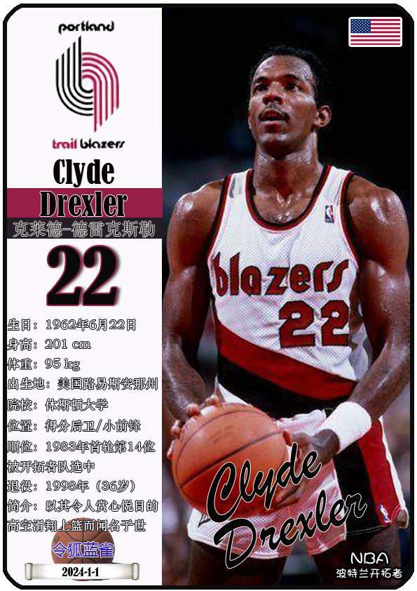 1,文斯-卡特2,多米尼克-威尔金斯3,克莱德-德雷克斯勒4,朱利叶斯-欧文