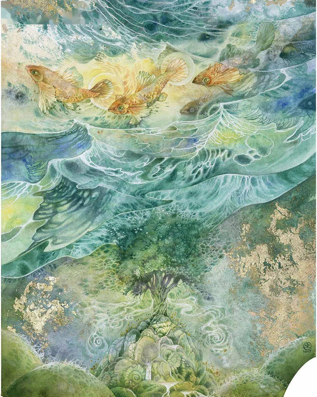 她用金箔和水彩融合,画出了华丽而又古老的神话故事,吸引了无数人的