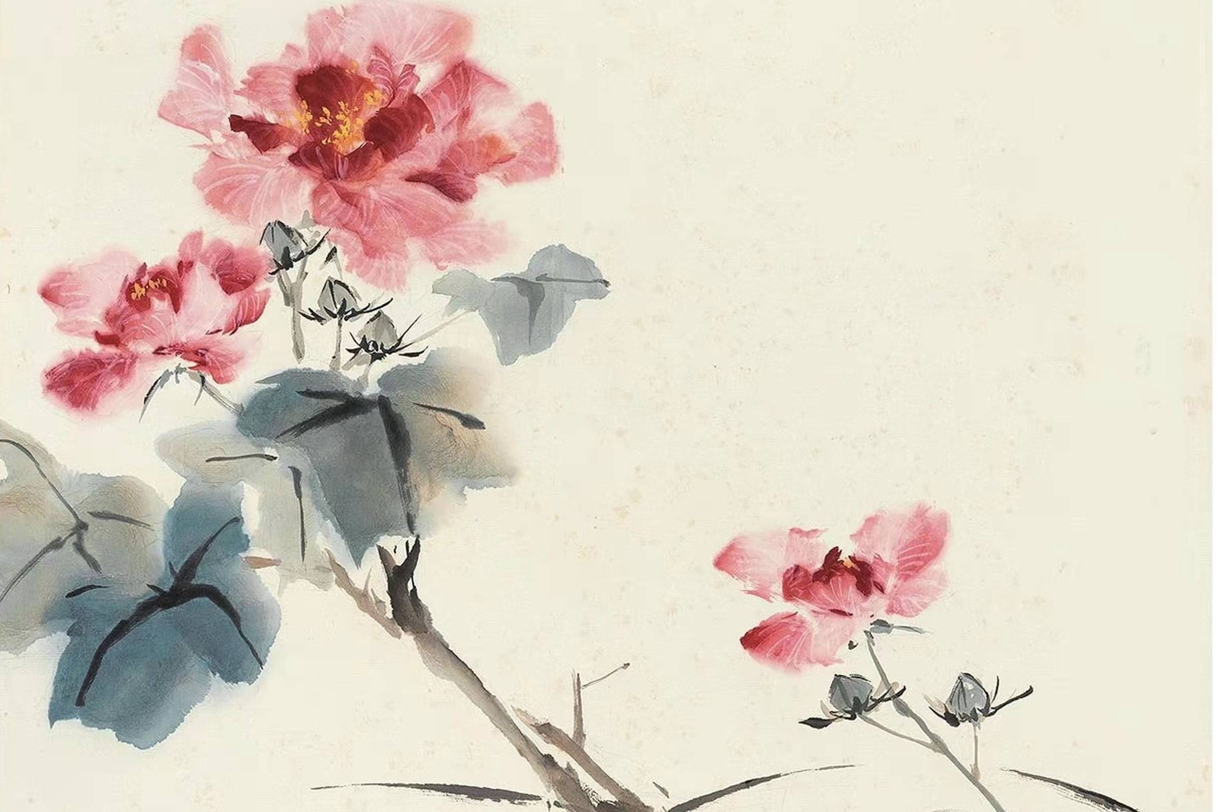 学习国画花鸟作品创作花鸟画中的芙蓉花原来这么漂亮