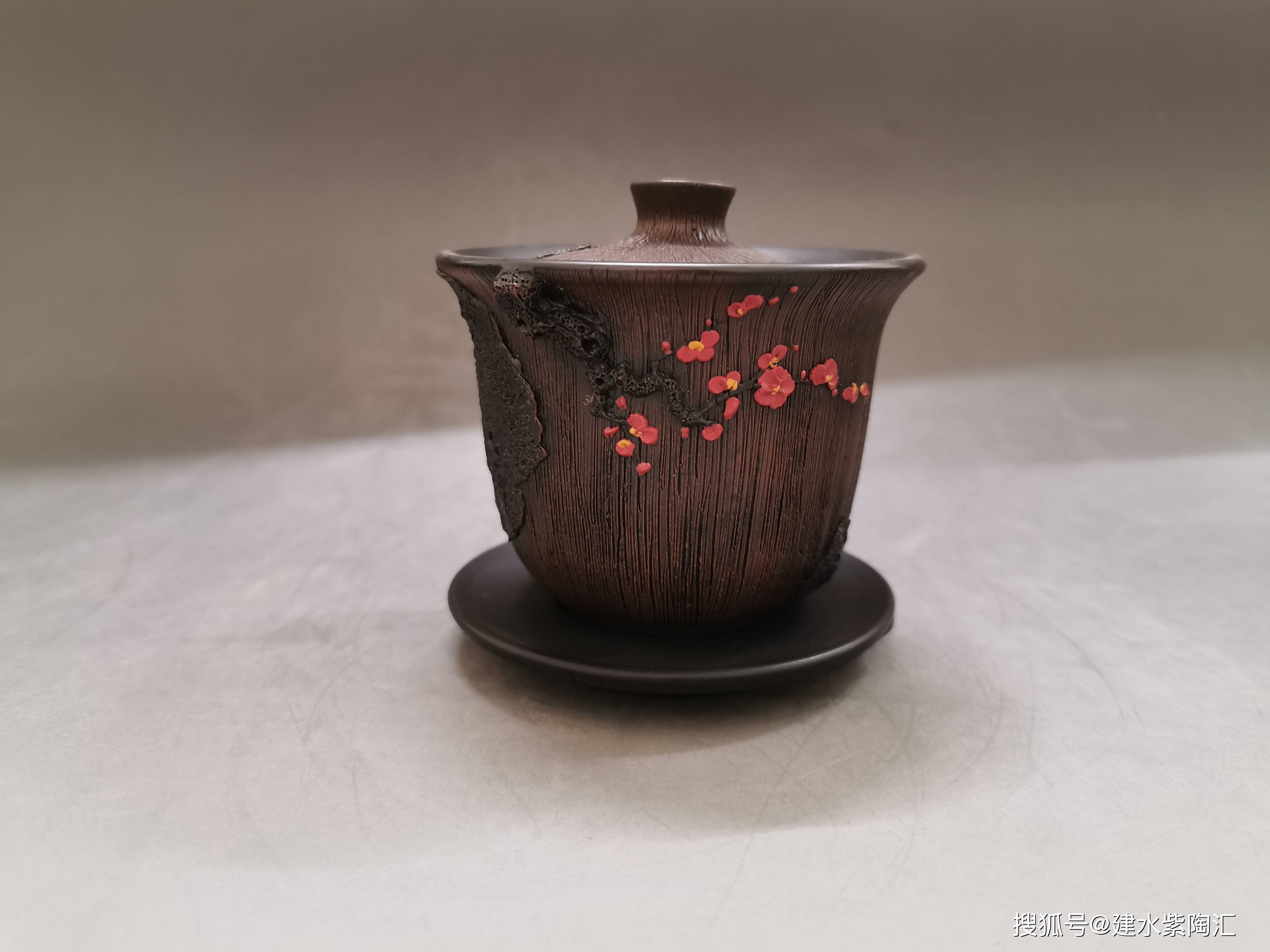 紫陶汇丨建水紫陶——梅花盖碗
