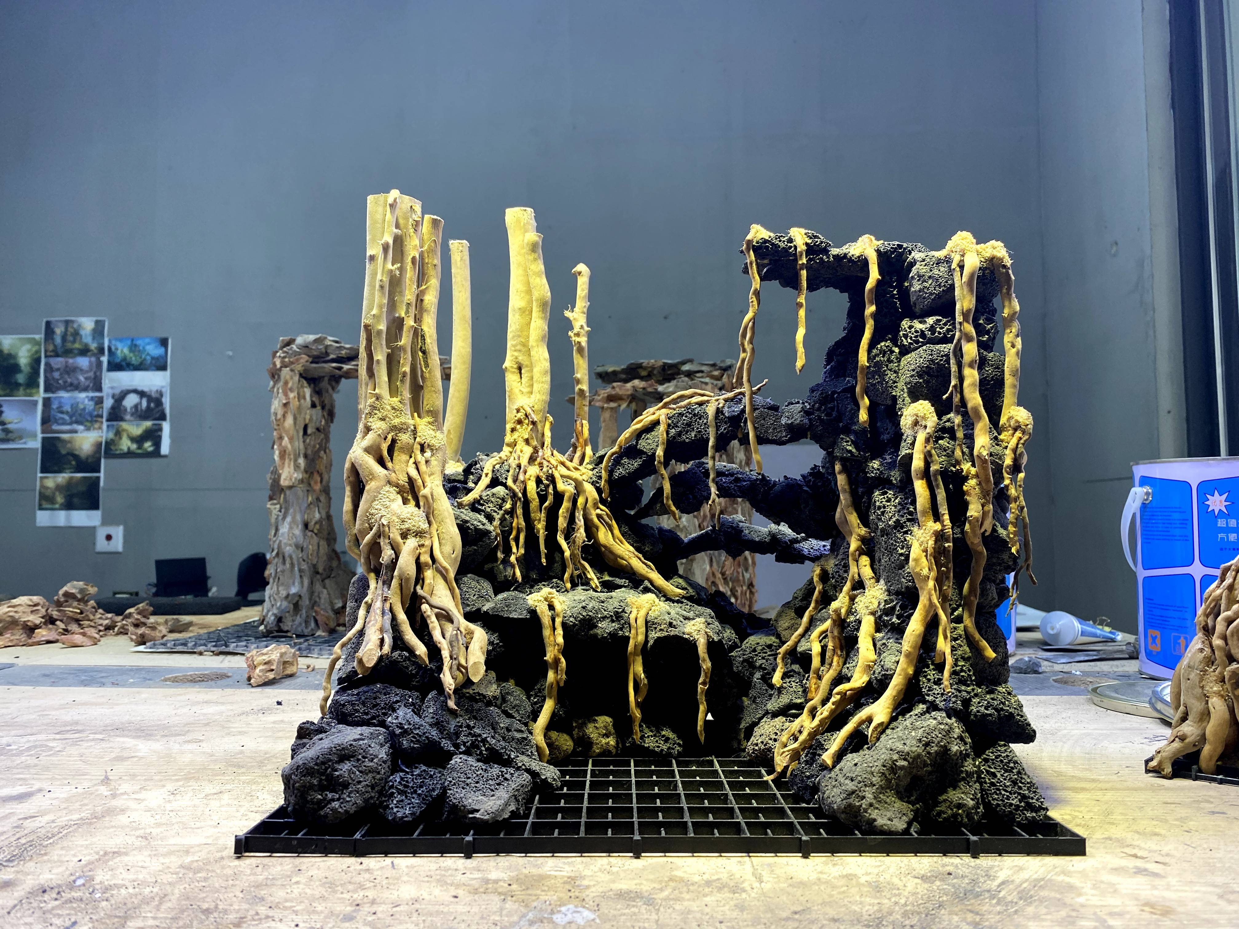 黑火山石杜鹃根制作的五零的草缸造景骨架制作花絮