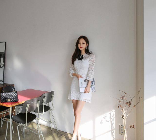 公主|韩国模特孙允珠白色绣花玫瑰公主连衣裙网拍