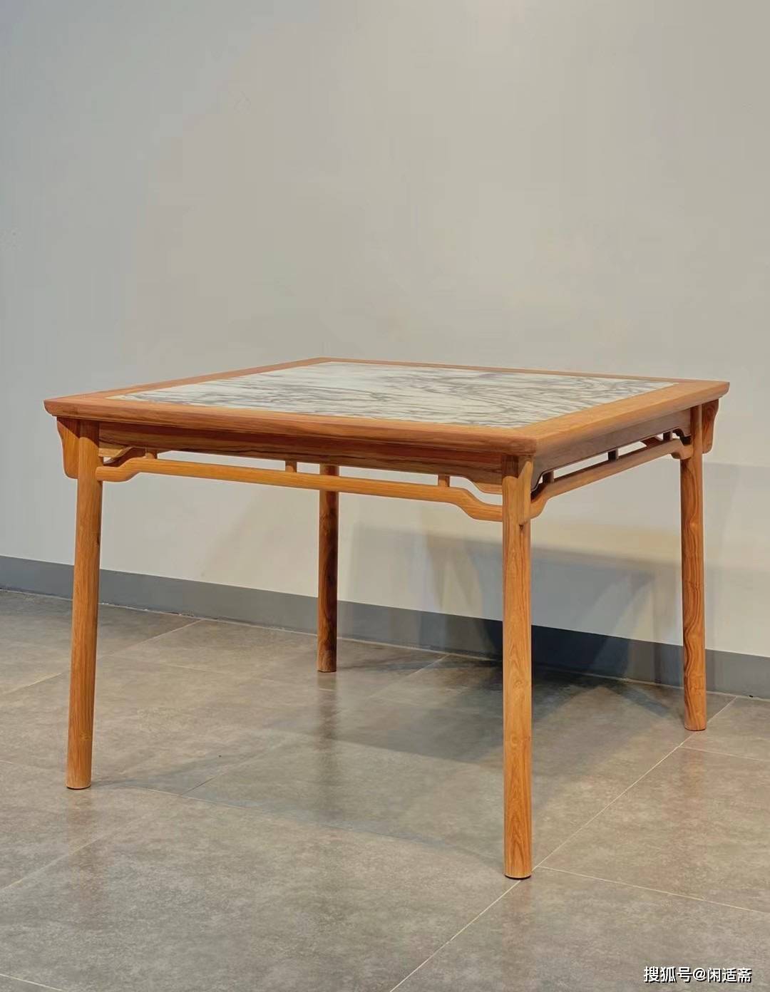 原创宋韵之风一腿三牙罗锅枨镶云石款八仙桌