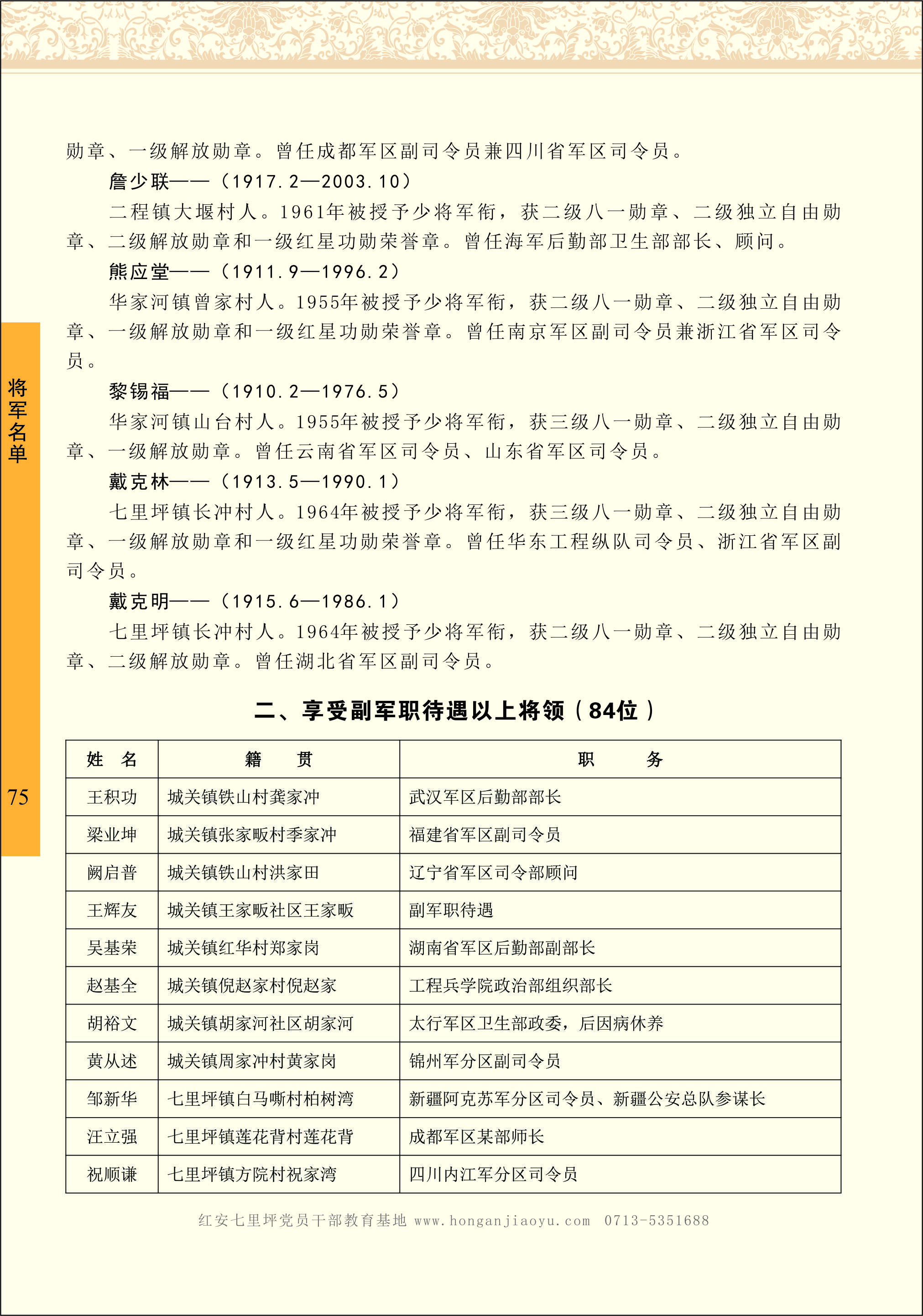 两百个将军同一个故乡292位湖北红安开国将领名录