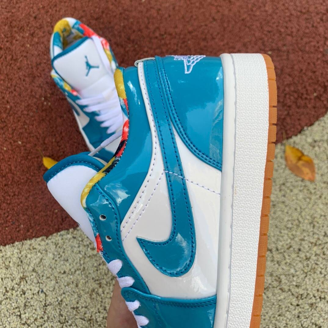漆皮|乔丹 Air Jordan 1 Low Release 蓝生胶漆皮低帮运动鞋