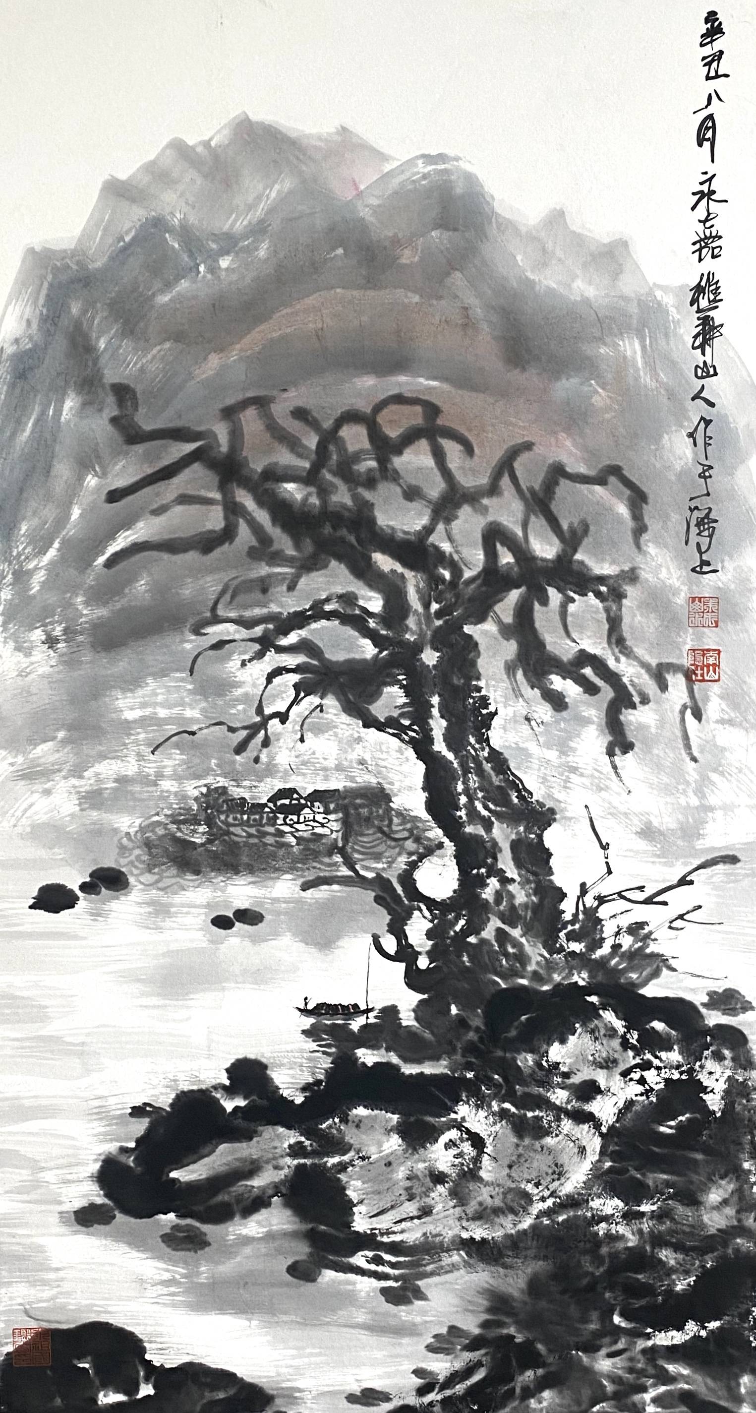 水墨氤氲大美山河国画家画鹰大家指墨画艺术大师朱祖国作品