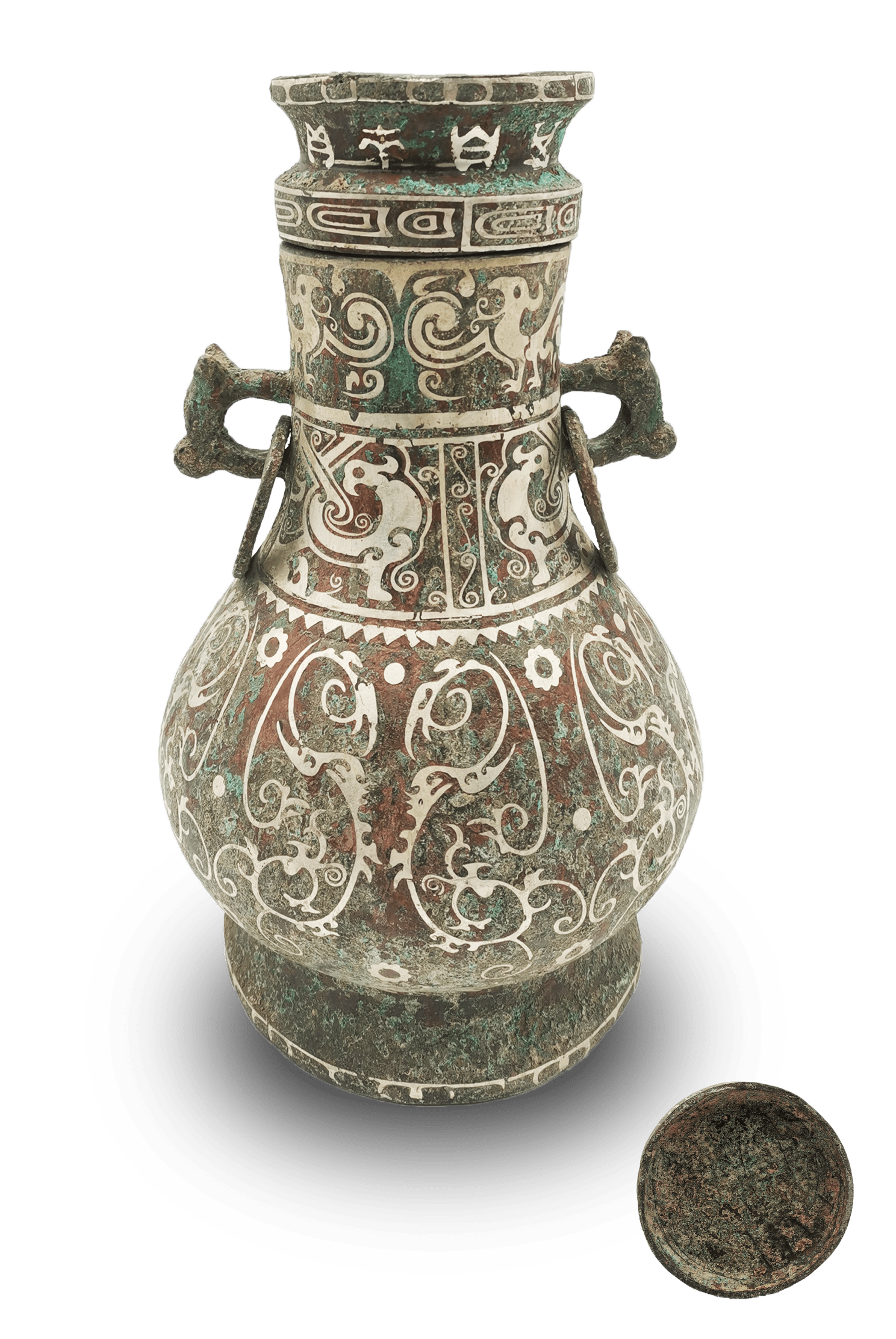 中国 古銅青銅 饕餮文 双耳瓶 M R3759C - 美術品・アンティーク 