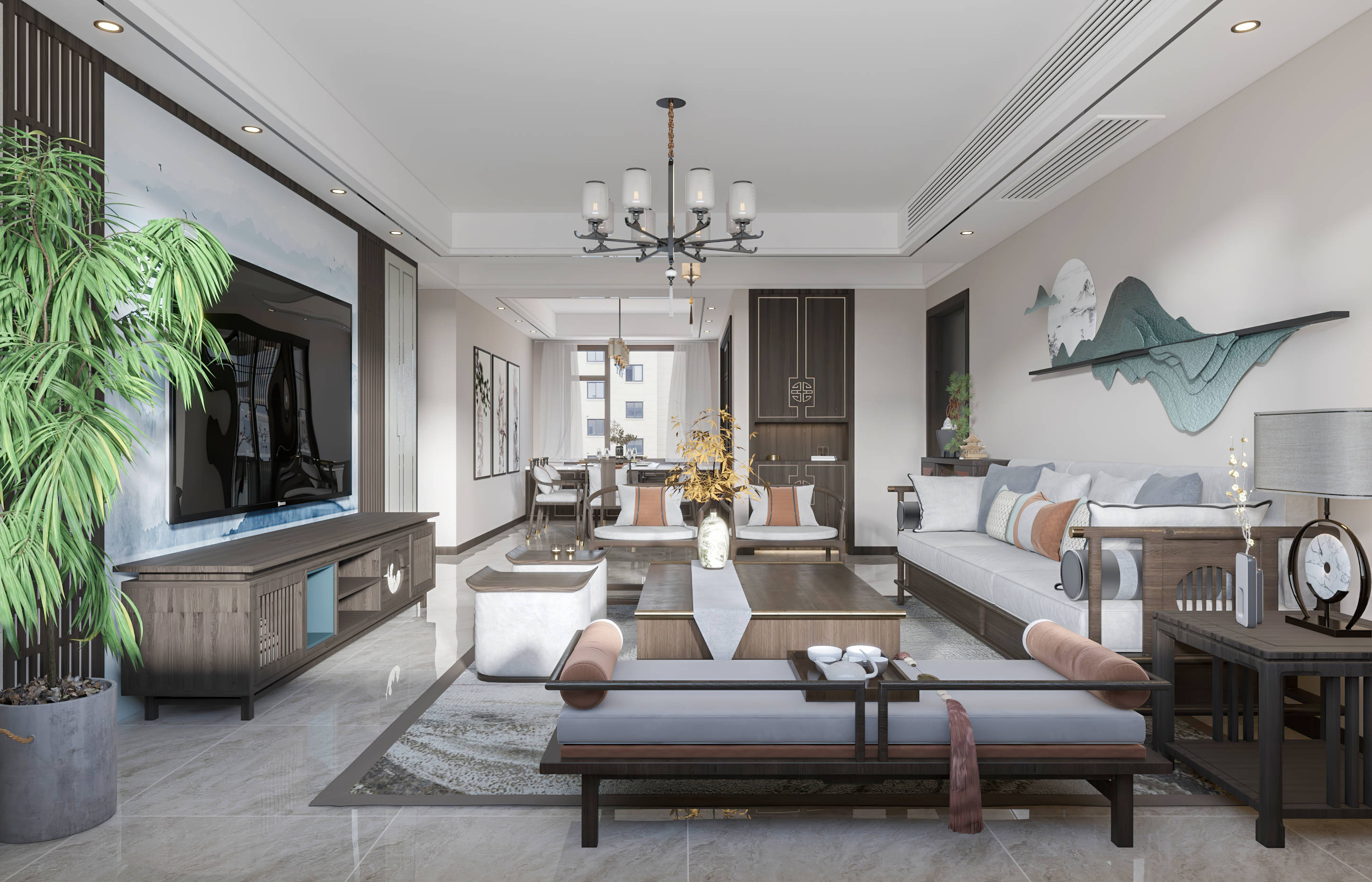 今日分享_传统又高级的140㎡的新中式风格_吊顶