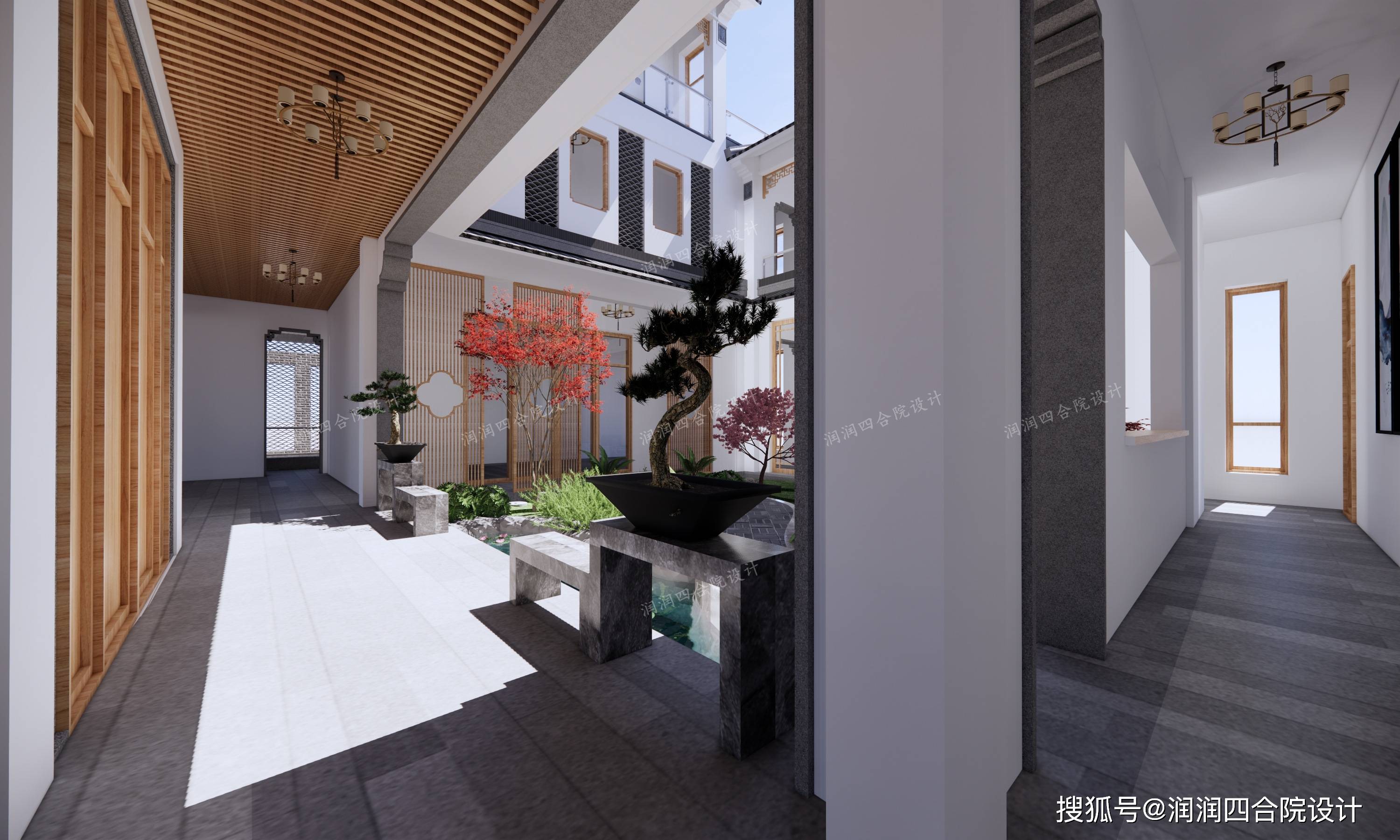 广东清远三层带地下室家族大宅现代四合院民宿28×20—润润四合院