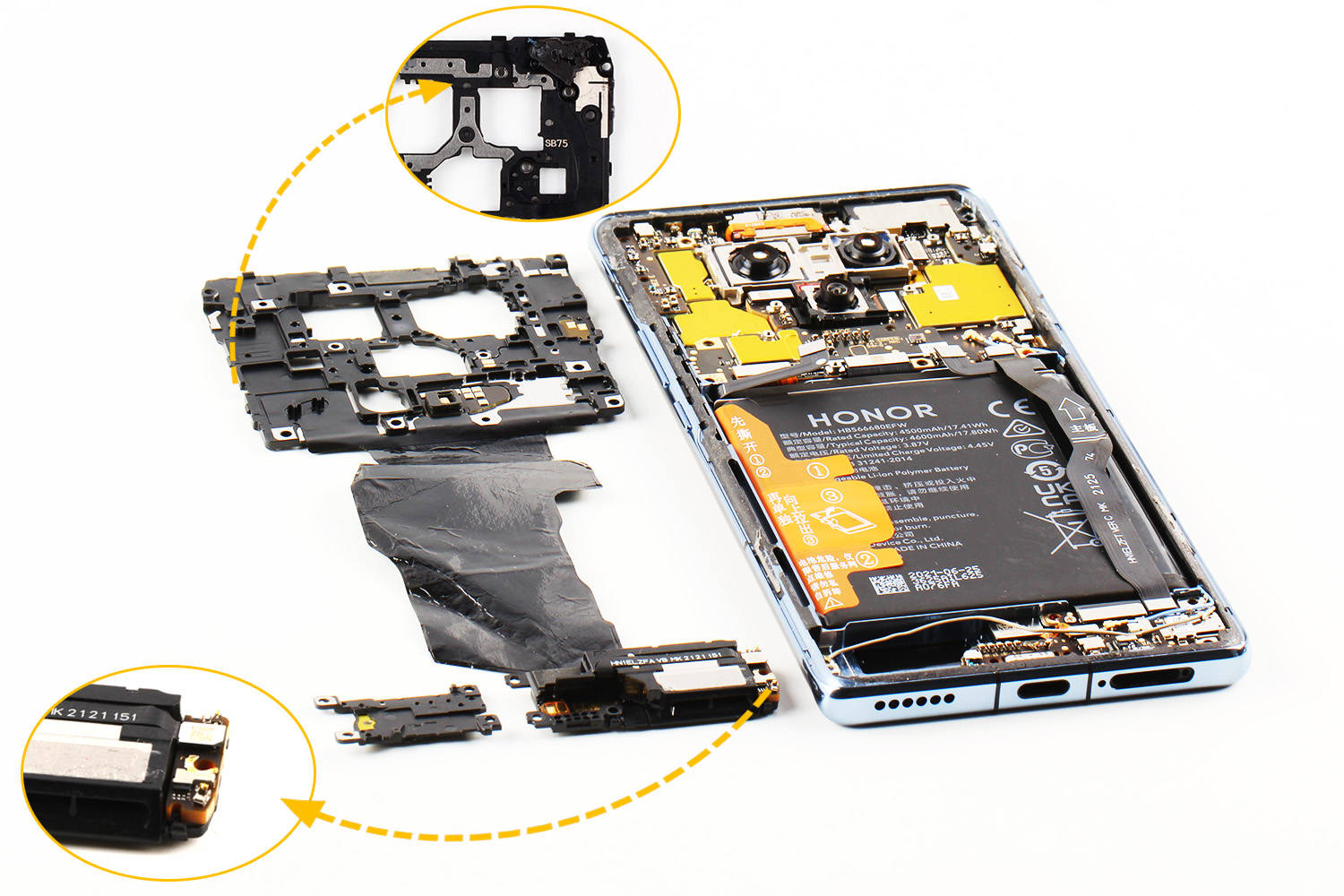 原创e拆解荣耀magic3为弥补摄像头过多在主板上增加金属补强