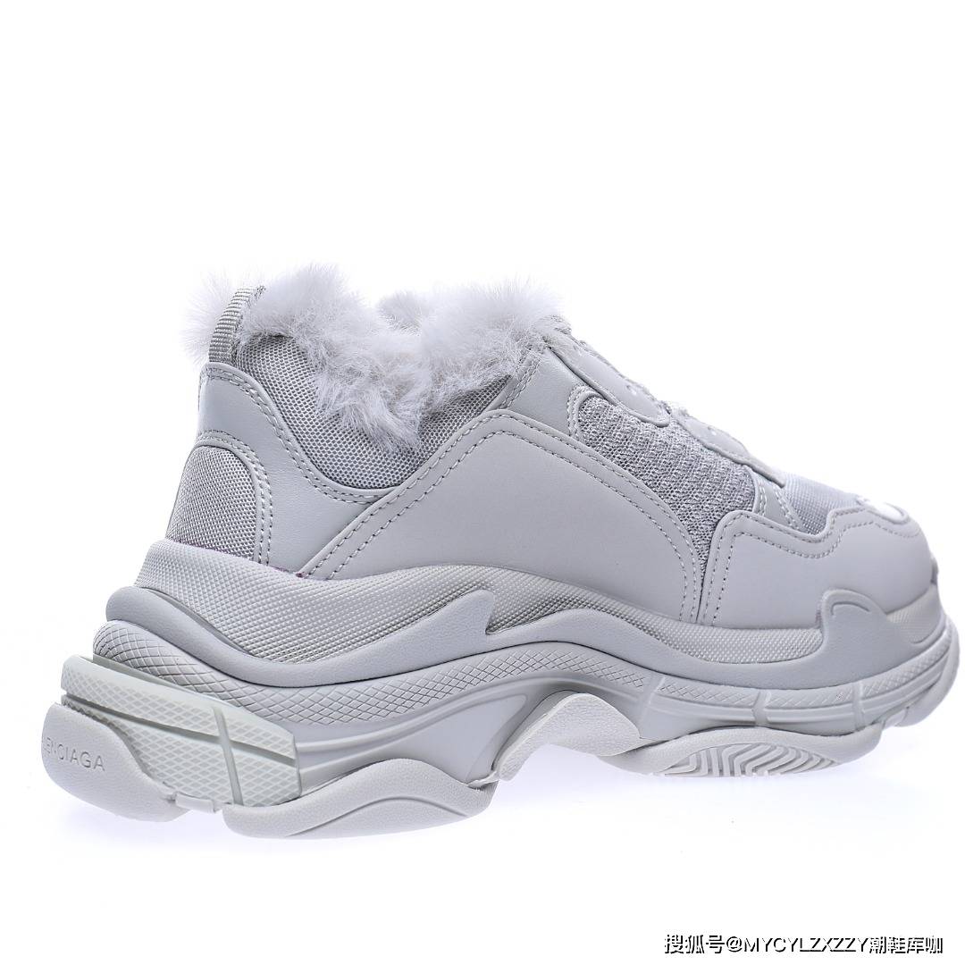 厚底 巴黎世家Balenciaga Triple S Clear Sole Sneaker 厚底增高运动球鞋浅灰加绒