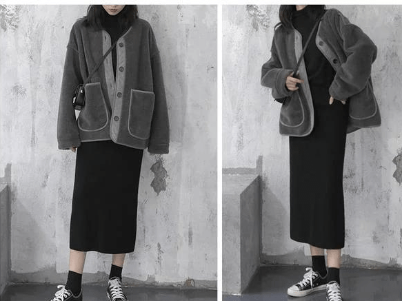 带着 适合小个子女生的秋冬穿搭示范，简单时尚