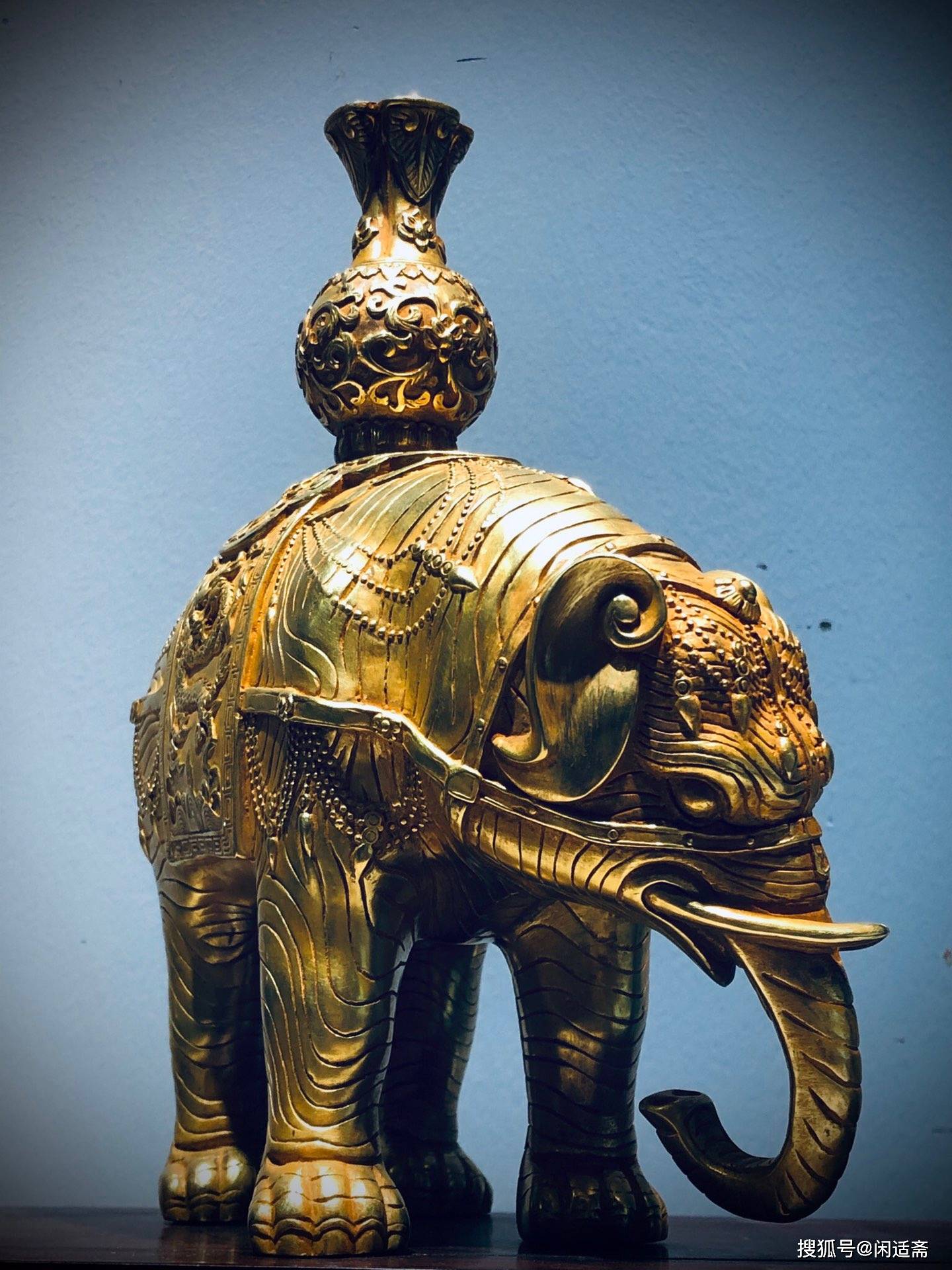 太平有象,纯紫铜鎏金,宝象镇财_吉祥_寓意_宝瓶