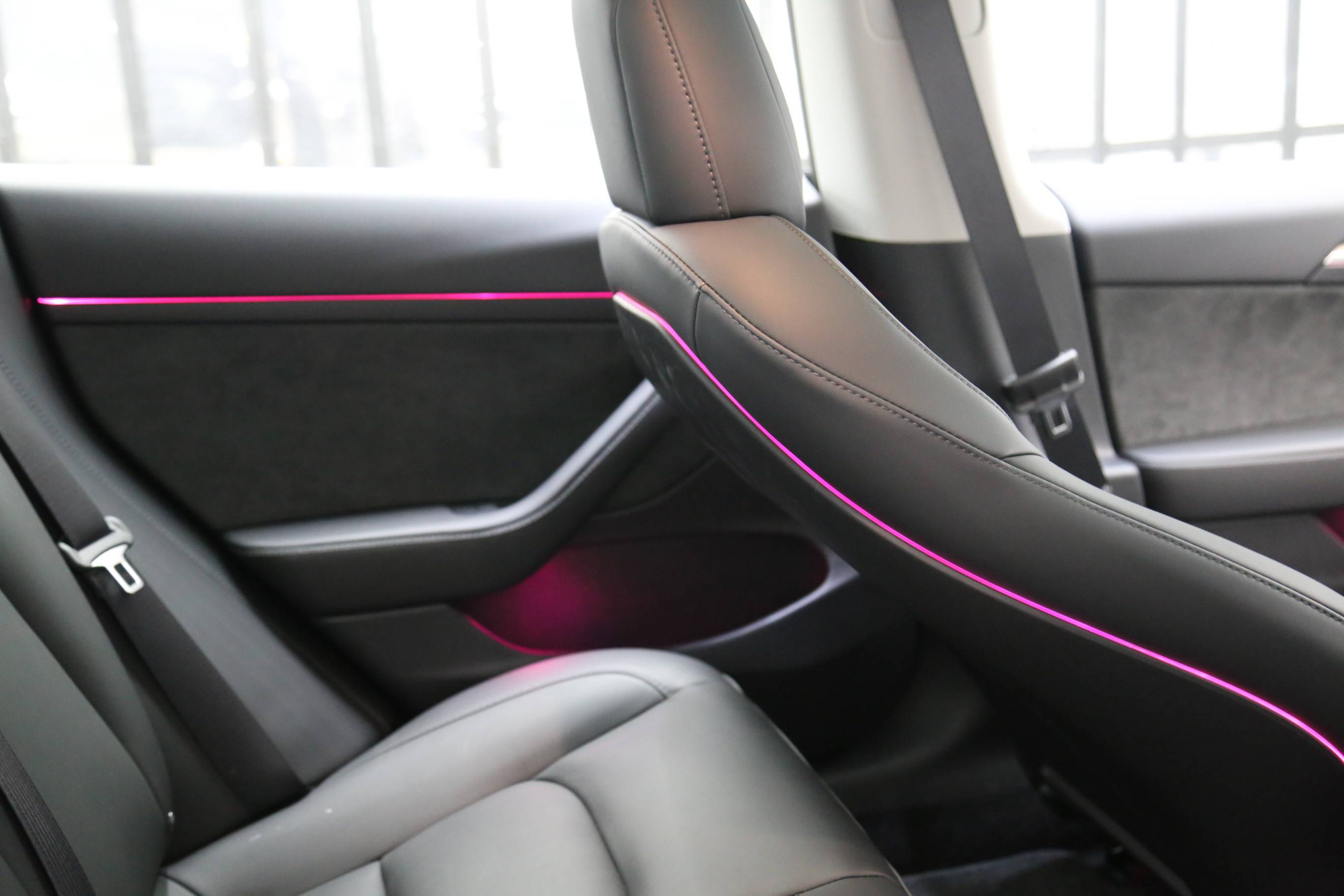 特斯拉model3升级氛围灯 电吸门 迎宾门把手 电动前备箱 卡其米兰改色