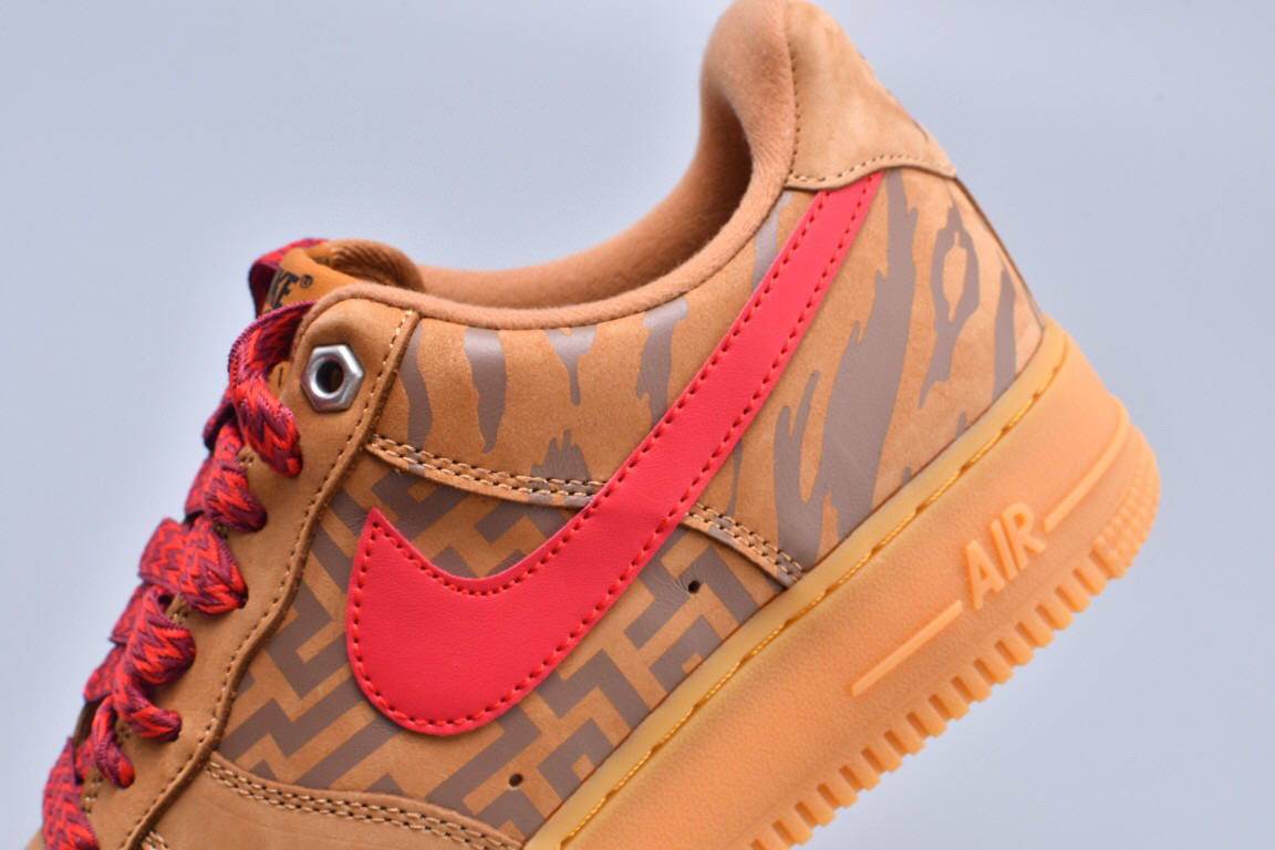 耐克nikeairforce1wheatflax小麦虎纹红钩空军一号复古运动鞋