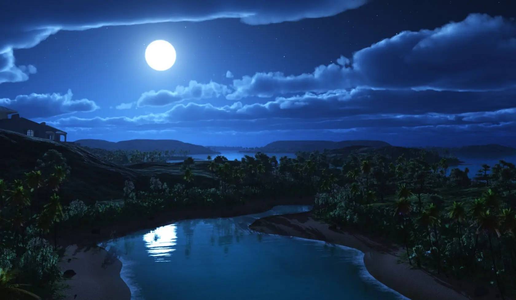 山村的月光 月亮 银白色 世界