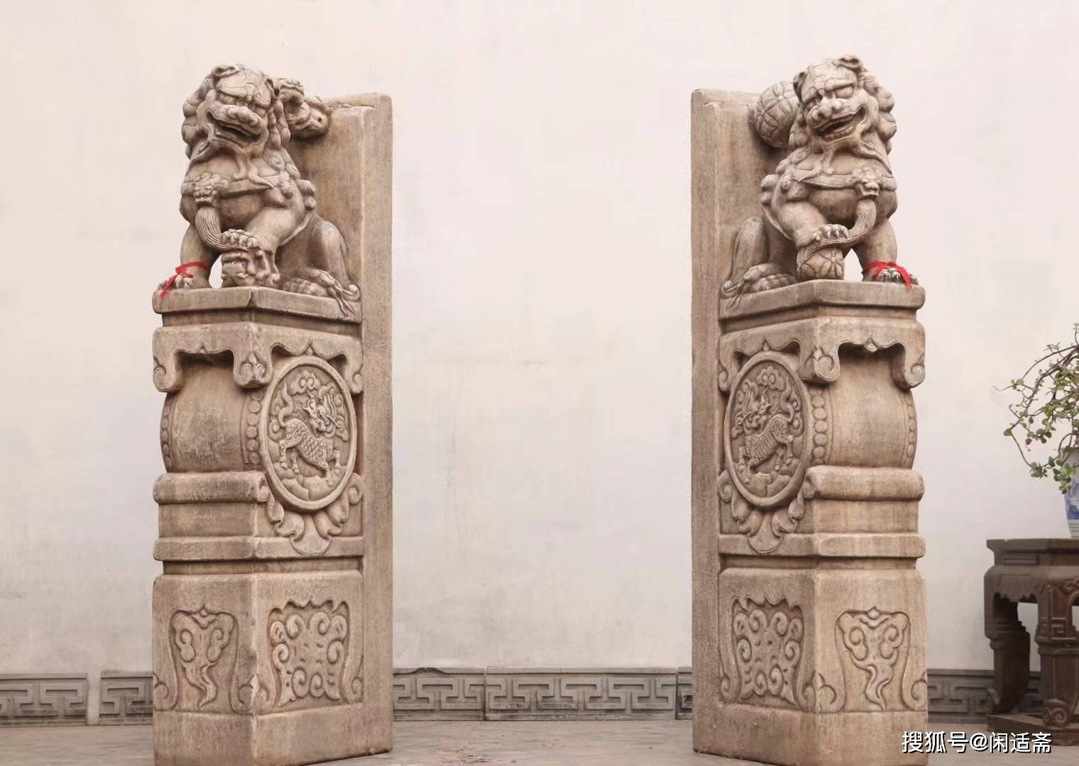 中式庭院,汉白玉石,牌坊抱鼓麒麟门墩狮_狮子_雕刻_象征