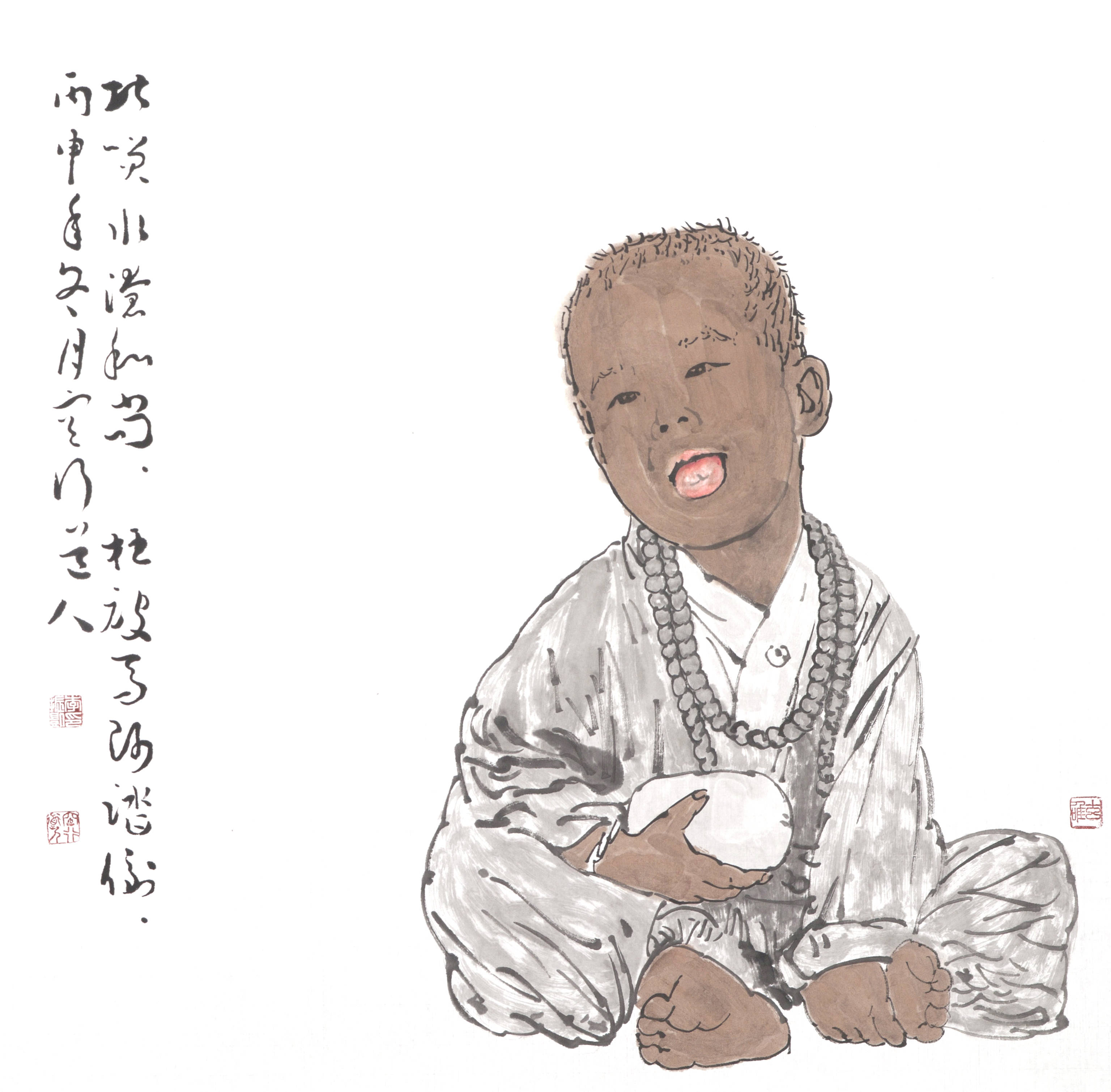 懿德堂│幽梦影随钞——李振凯书画作品_国画_小和尚_局部