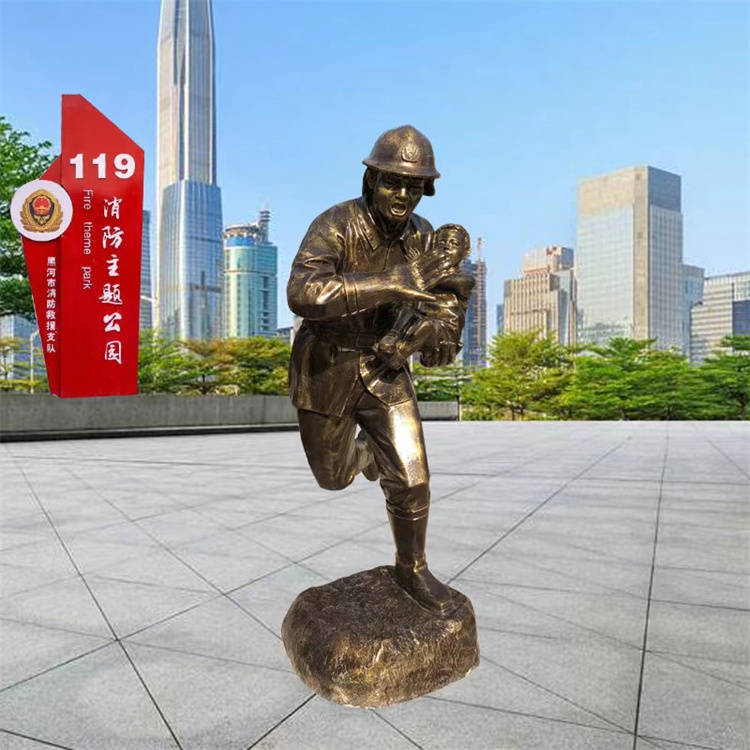 主题雕塑玻璃钢消防人物雕塑消防宣传安全教育玻璃钢消防员雕像做为一