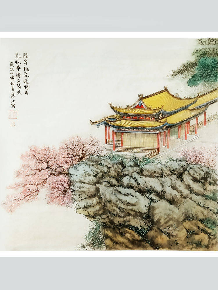 山寺桃花国画图片