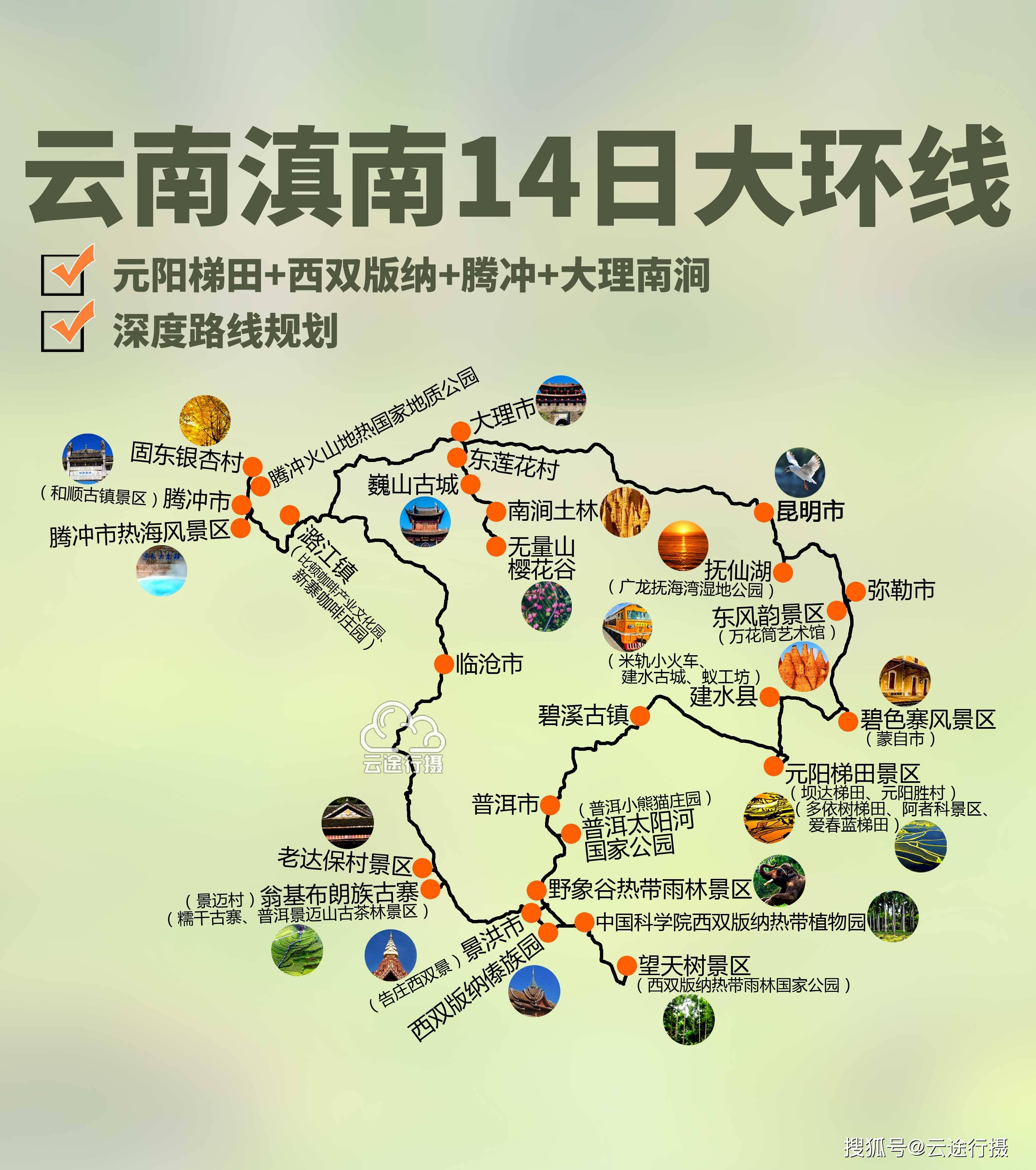 云南滇南14日大环线旅游全攻略,西双版纳 元阳梯田 腾冲银杏村 无量山