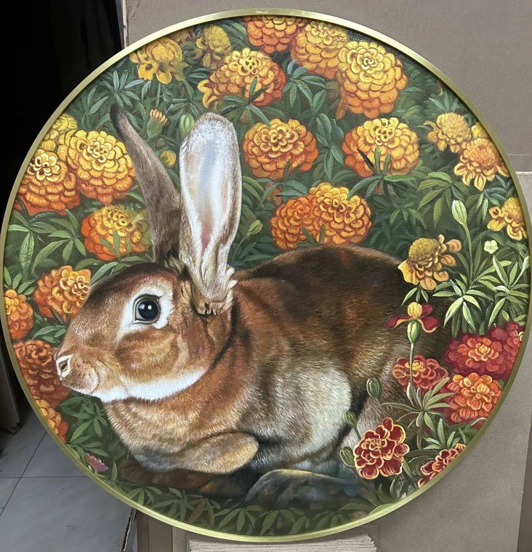 "兔闻花香—兔年画兔说兔"晏子油画作品欣赏_兔子_布面_创作