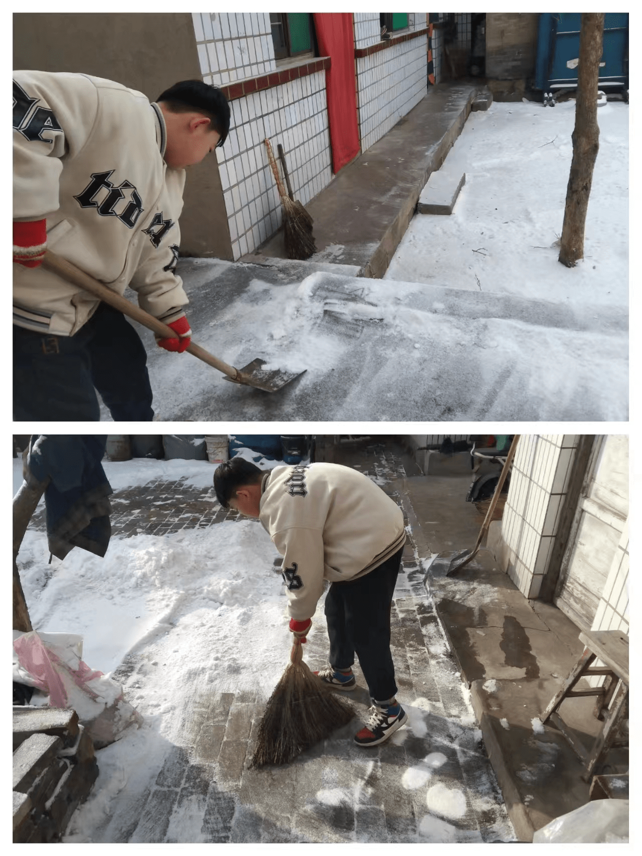 扫雪照片学生个人图片